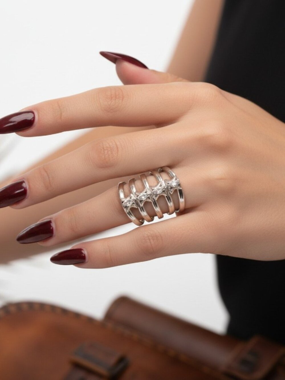 Silver Cut Out Rib Cage Statement Ring